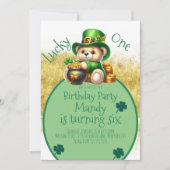幸運のクマ セントパトリックデー お誕生日おめでとう 招待状 (正面)