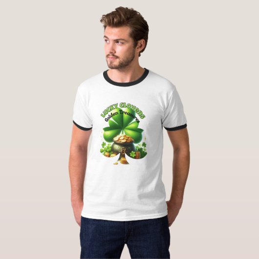 幸運のクローバーと黄金の宝 Tシャツ (正面フル)
