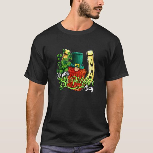幸運のクローバー グノーム 馬蹄鉄 セントパトリックの日 Tシャツ (正面)