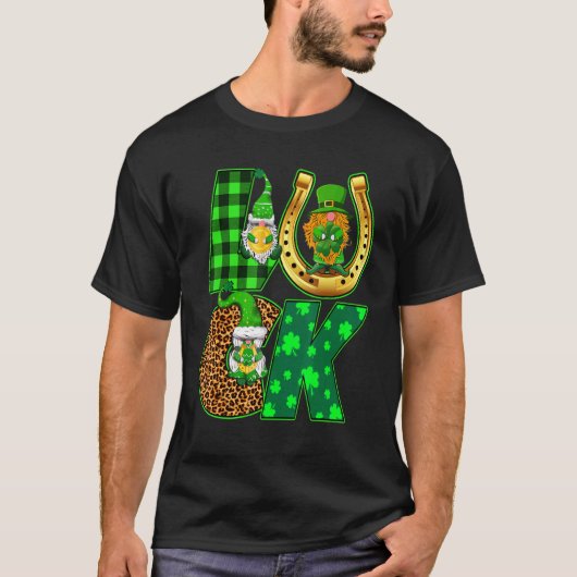 幸運のノーム 裸足の妖精 シャムロック 馬蹄 セントパトリック Tシャツ (正面)