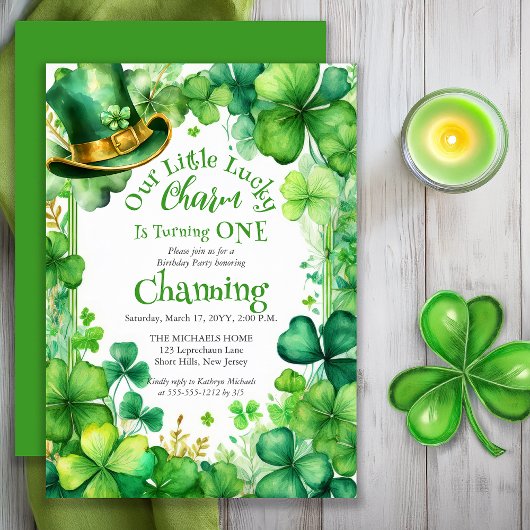 幸運の小さなチャーム St. Patrick's Day 1歳の誕生日 招待状
