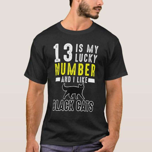 幸運の数字13 幸せを呼ぶ黒猫 Tシャツ (正面)