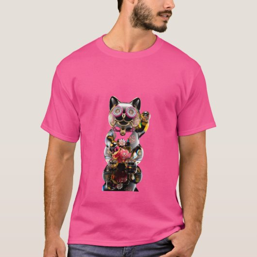 幸運の猫、お金の子猫、幸運、招き Tシャツ (正面)