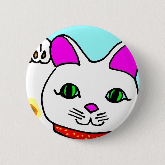 幸運の猫 まねきねこ キティ 缶バッジ (正面)