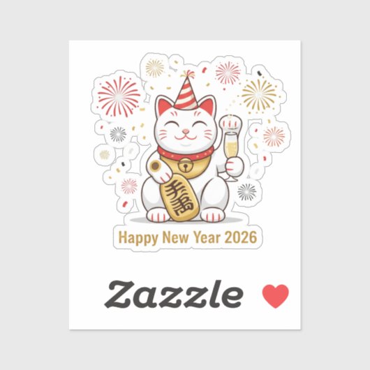 幸運の猫 まねきねこ '新年明けましておめでとう 2026年' シール (シート)