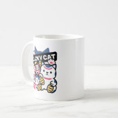 幸運の猫 まねきねこ - 日本の縁起物猫デザイン コーヒーマグカップ (正面左)