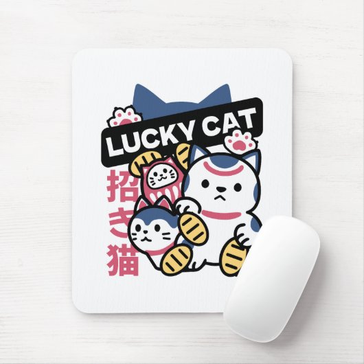 幸運の猫 まねきねこ - 日本の縁起物猫 マウスパッド (マウス)