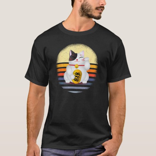 幸運の猫 まねきねこ 朝の猫 Tシャツ (正面)