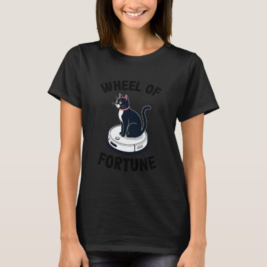幸運の車輪 猫 ジョーク ロボット掃除機 猫 Tシャツ (正面)