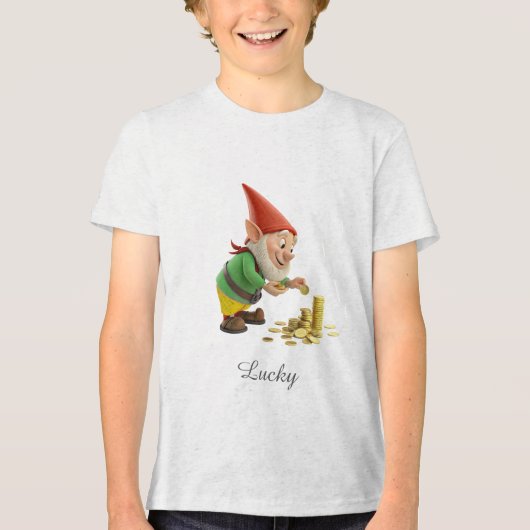幸運の金貨とスクリプトのいるかわいいゴnome Tシャツ (正面)