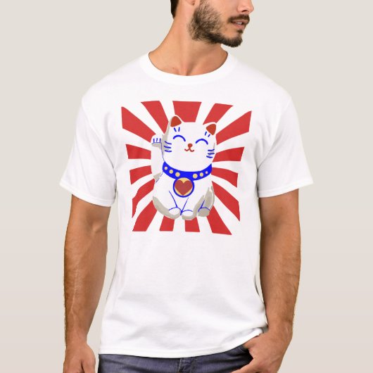 幸運のneko猫の日本地震のレリーフ、浮き彫り tシャツ (正面)