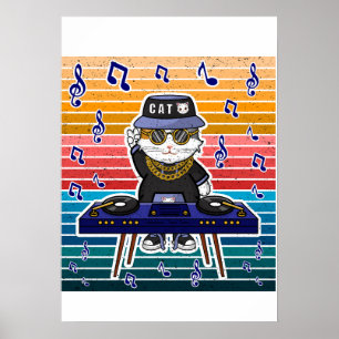 幸運を呼ぶ猫 まねきねこ DJ レトロ音楽アート ポスター