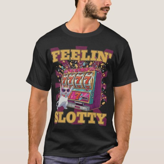 幸運を呼ぶ面白いカジノキャットスロットマシン Tシャツ (正面)