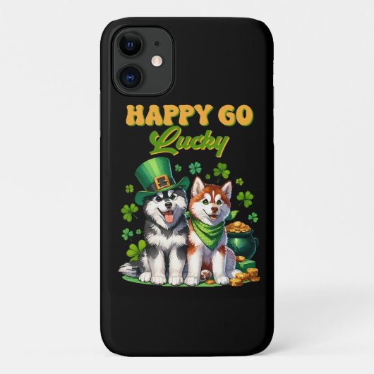 幸運を呼ぶ かわいいハスキー セントパトリックの日 Case-Mate iPhoneケース (裏面)