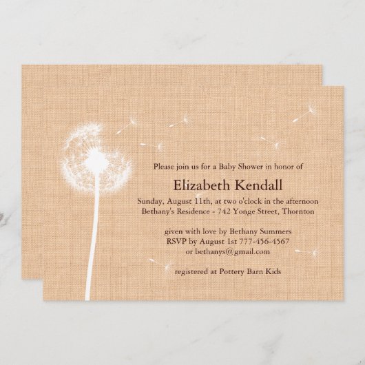 幸運を祈りますのバーラップのベビーシャワーの招待状 招待状 (正面/裏面)