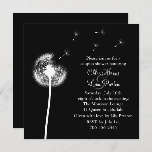 幸運を祈ります! 彼のおよび彼女のシャワーの招待状(黒) 招待状 (正面/裏面)