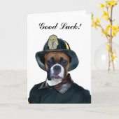 幸運を祈る消防士ボクサー犬 カード (黄色い花)