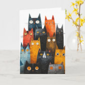 幸運を祈る猫のグリーティングカード カード (黄色い花)