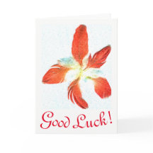 幸運を祈る赤い羽のグリーティングカード