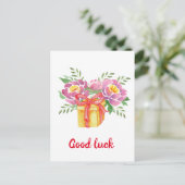 幸運を 水彩の芍薬 かわいい ポストカード (スタンド正面)