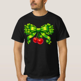 幸運クローバーのチェリーボウ グリーンデザイン Tシャツ