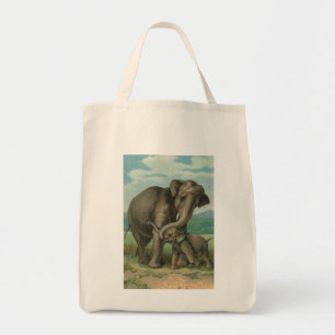 幸運象のヴィンテージのさし絵 トートバッグ