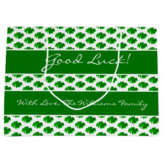 幸運4の葉のクローバーパターンカスタムの文字 ラージペーパーバッグ (正面)