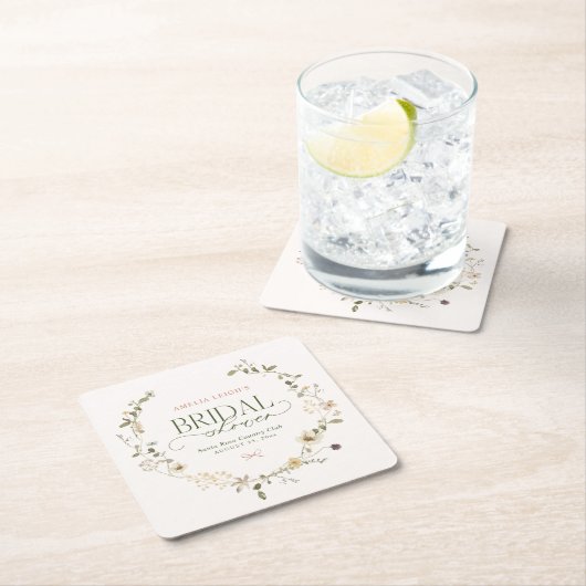 幻想のおとぎ話の庭とリボンのブライダルシャワー スクエアペーパーコースター (インサイチュ)