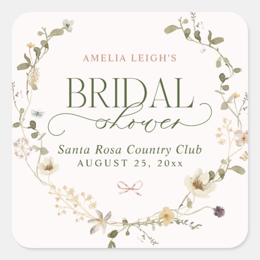 幻想のフェアリーテイルガーデン&ボウズのブライズシャワー スクエアシール (正面)