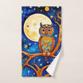 幻想のフクロウ天体:星、月、惑星 バスタオルセット (ハンドタオル)