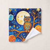 幻想のフクロウ天体:星、月、惑星 バスタオルセット (ウォッシュタオル)