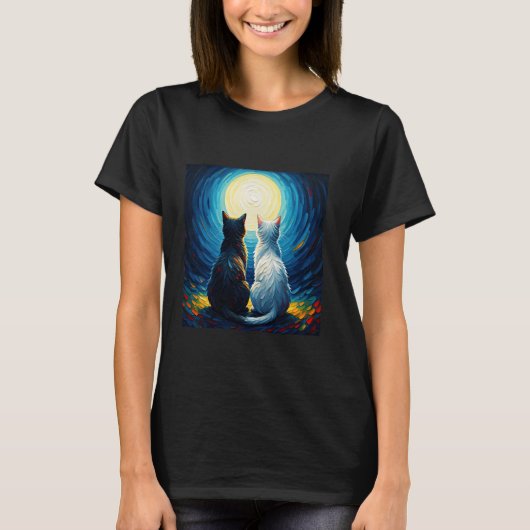 幻想の月 二匹の猫 Tシャツ (正面)