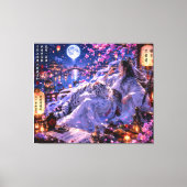 幻想の桜とともに - 月夜の白虎守護 キャンバスプリント (正面)