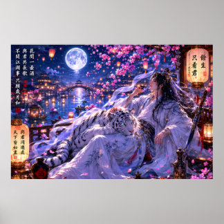 幻想の桜と月夜の白虎守護 – ポスター