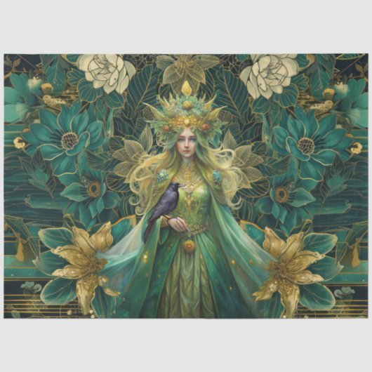 幻想の森のエメラルドの女王デコパージュ 薄葉紙 (正面)