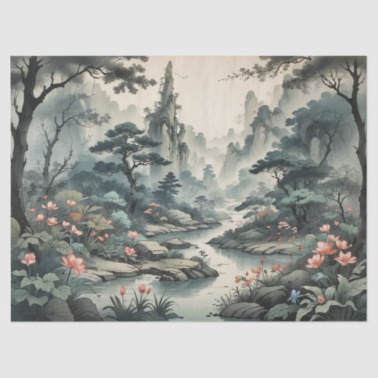幻想の植物と花の森のティシューペーパー 薄葉紙 (正面)