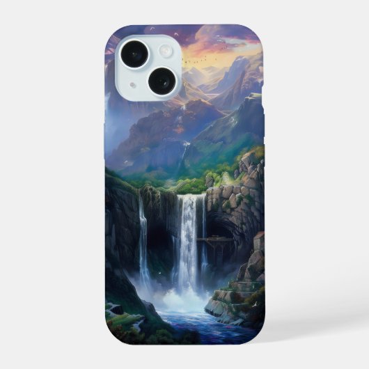 幻想の滝の世界 iPhone 15ケース (裏面)