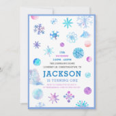 幻想の雪の結晶の冬の子供の誕生日パーティー 招待状 (正面)