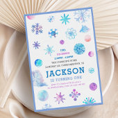 幻想の雪の結晶の冬の子供の誕生日パーティー 招待状