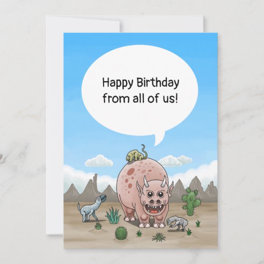 幻想恐竜からの誕生日おめでとう カード (正面)