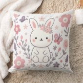 幻想的なうさぎの花模様の飾り枕 クッション (ブランケット)