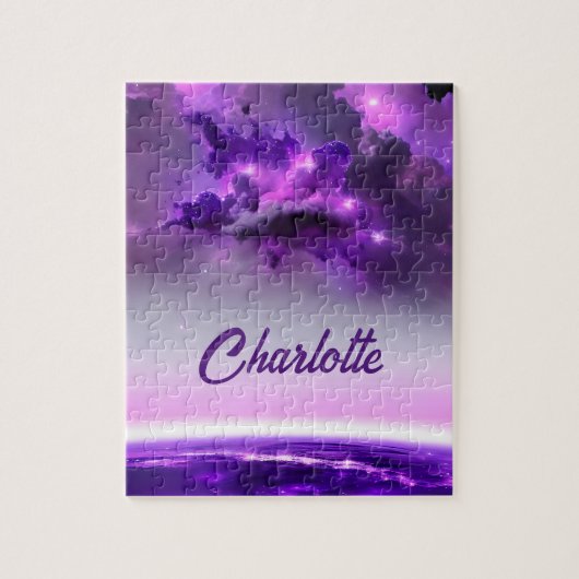 幻想的なおもしろいシステムの宇宙パープル太陽の色相 ジグソーパズル (縦)