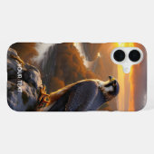 幻想的なかわいいハヤブサの夕焼けの秋 iPhoneケース (裏面横)