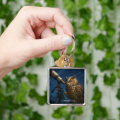 幻想的なかわいいフクロウの望遠鏡の夜 キーホルダー (手)