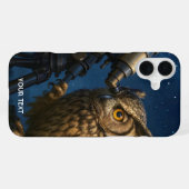 幻想的なかわいいフクロウの望遠鏡の夜 iPhoneケース (裏面横)