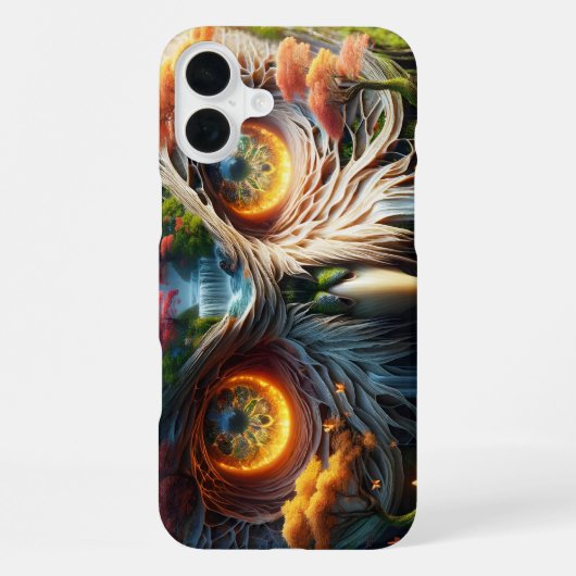 幻想的なかわいいフクロウの滝の木々 iPhoneケース (裏面)