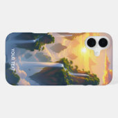 幻想的なかわいい夕日の島の滝 iPhoneケース (裏面横)