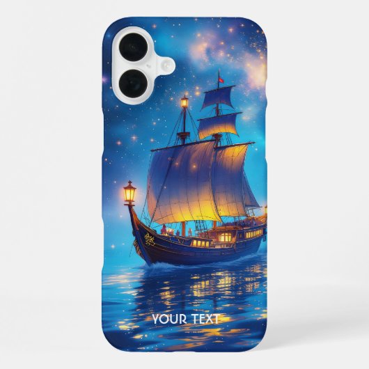 幻想的なかわいい夜の船 海 iPhoneケース (裏面)