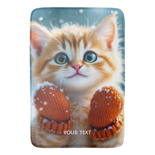 幻想的なかわいい子猫ミトン雪 バスマット (正面縦)