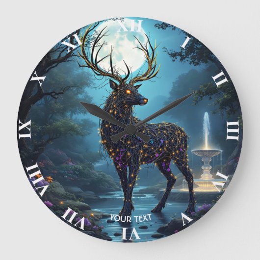 幻想的なかわいい月鹿の夜 ラージ壁時計 (正面)